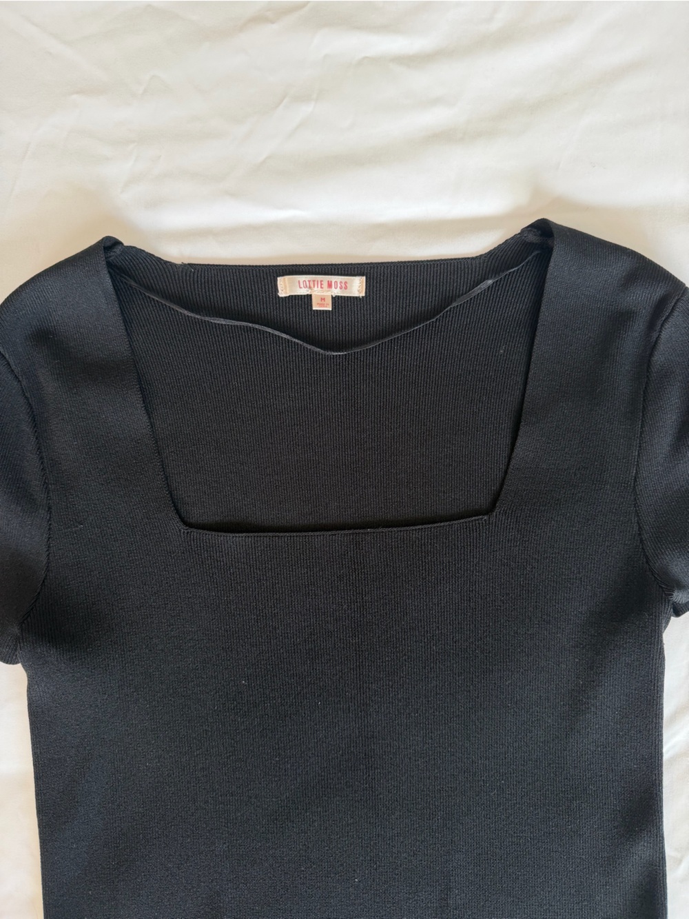 Lottie Moss black crop top with square neckline, size M